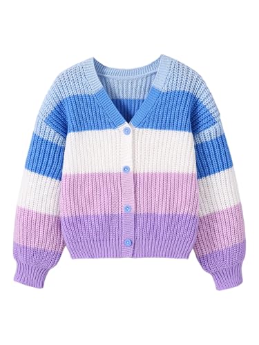 Image of BEAUDRM Girl's Rainbow Cardigan Sweater Fall Cute Sweaters Colorblock Button Down Cardigan Long Sleeve Knitted Top