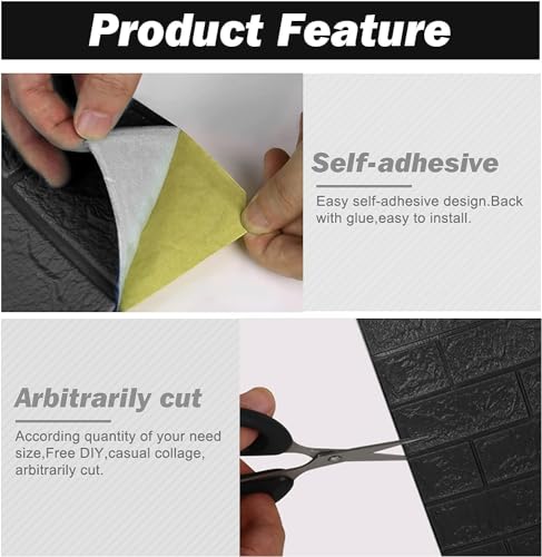 Image of Self-Adhesive Waterproof PE Foam 3D Wall Panels Wallpaper Sticker for Bathroom, Living Room, and Home Decoration (70 x 77cm, Appx. 5.8Sq Feet) (100, Black)