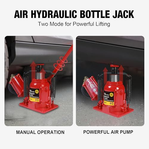 Image of Big RED Air Jack, 20 Ton Hydraulic Bottle Jack, Lift Range 7-1 /16 inch to 12-5 /8 inch, Low Profile Heavy Duty Jack with Dual-Power Operation, Adjustable Lift Range & Safety Valve - 20 Ton (40,000 LBS)