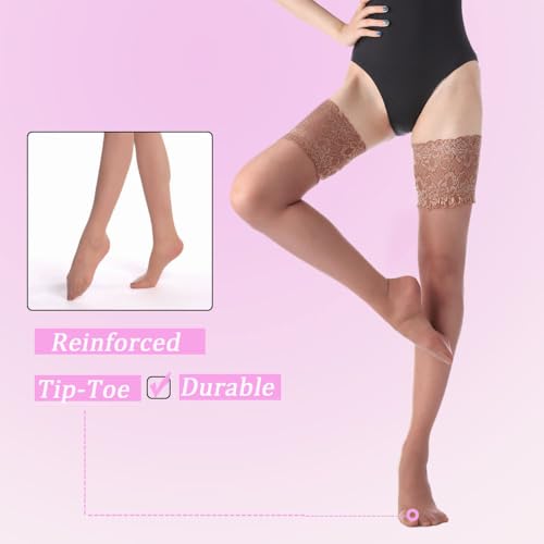 Image of G&Y Thigh High Stockings with Silicone - 15D Sheer Lace Top Nylon Stay Up Pantyhose for Women