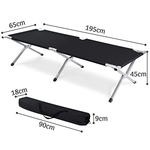GOODS+GADGETS Faltbares Army Feldbett aus Aluminium - klappbares Campingbett & Gästebett (Schwarz)