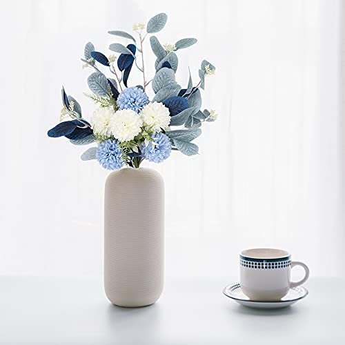 Insunsix White Fake Flowers Blue Bouquet Hydrangea Artificial Flowers Chrysanthemum Silk Flowers Artificial For Decoration Flower Centerpieces For Coffee Table Decor (White Blue, No Vase) #TOP5