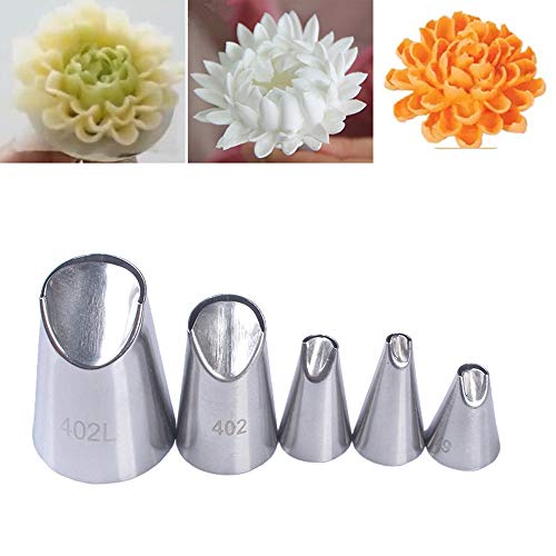 BLUGUL Chrysanthème Douilles Pâtisserie, 5pcs Acier Inoxydable Réutilisable DIY Kits pour Décoration de Gâteaux, Chrysanthème