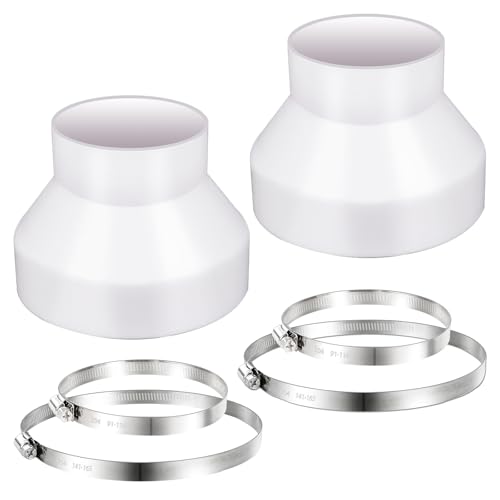 2 Set 6 to 4 inch Duct Reducer Adapter Air Duct Reducer Increaser with 304 Stainless Steel Hose Clamps HAVC Pipe Connector for Inline Ventilation Fitting System (6 to 4 Inch) White