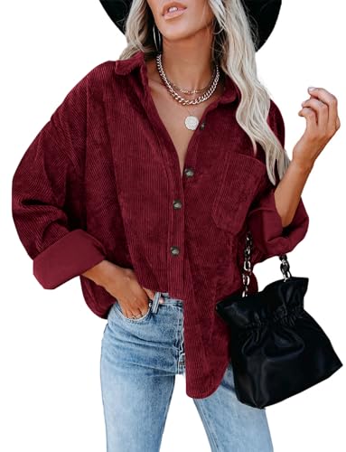 ZOLUCKY Womens Shackets Jacket Plus Size Long Sleeve Button Down Shirts Blouses Tops3