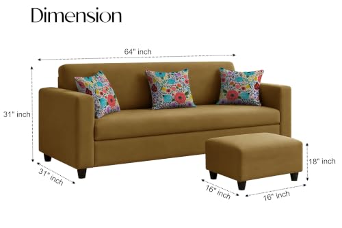 Image of Rosebell 3 Seater Sofa with Ottoman | Living Room Couch | with Printed Cushions | Sofa for Home, Apartment & Office-Golden Color