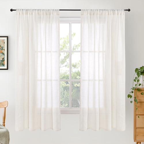 Image of BGment Natural Linen Curtains 63 Inch Length for Living Room - Rod Pocket Textured Light Filtering Window Drapes for Bedroom Farmhouse Lightweight Rustic Decor, 2 Panels Set, 42 X 63 Inch