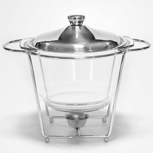 GZKDKZB 3,6-Liter-Chafing-Dish-Buffet-Set aus Edelstahl mit Glas-Speisenbehälter für Partys, silberfarben