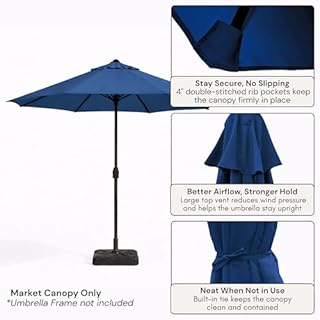 Formosa Covers - 9ft Market Patio Umbrella Replacement Canopy - 8 Ribs Top Canvas - PREMIUM UV Protective and Water Resistant Umbrella Olefin Fabric - Premium Quality Replacement Canopy Cover ONLY (Navy)