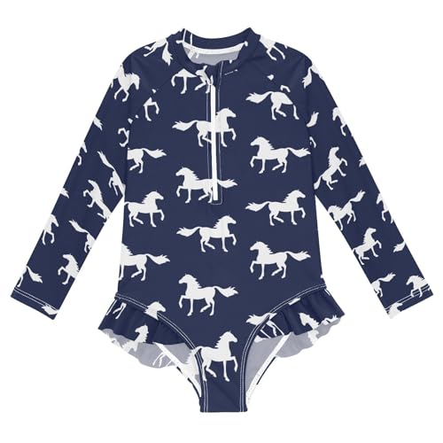 Image of CaTaKu Girls Rash Guard Swimsuit Long Sleeve One Piece Bathing Suit UPF 50+ Toddler Kids Zipper Ruffle Swimwear 3-12Y