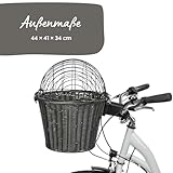 TRIXIE Front-Fahrradkorb – Fahrradkorb für Hunde – mit Lenkerhalterung und Gitter – mit Kissen – grau – 44 × 41 × 34 cm