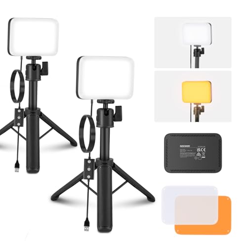 NEEWER BASICS 2 Pack LED Video Panel Desk Light, Video Conference Lighting Kit with Desktop Tripod Stands/Filters for Webcam Computer Laptop Zoom Call Makeup Recording Selfie Streaming, Dimmable, BP66