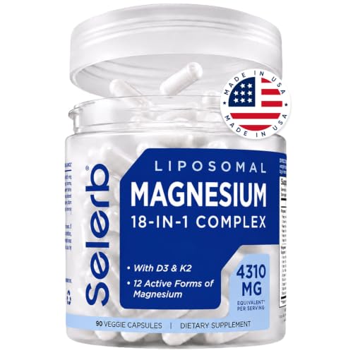 18 in 1 Magnesium Complex for Women and Men | Liposomal Magnesium Supplement with Glycinate Citrate Malate Taurate D3 & K2 | High Absorption for Muscle Sleep Bone Nerve Support | 90 Capsules