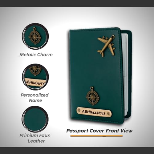 Image of Customised Passport Cover With Personalised Name Charm - Leather Passport Cover For Men & Women - Customised Gift - Green