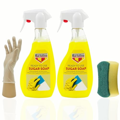 2 X Sugar Soap Spray Bundle, 500ml, Ideal Sugar Soap for Walls, Effective Sugar Soap for Cleaning, Gentle and Non-Toxic Sugar Soap Liquid, Includes Sponge and Gloves