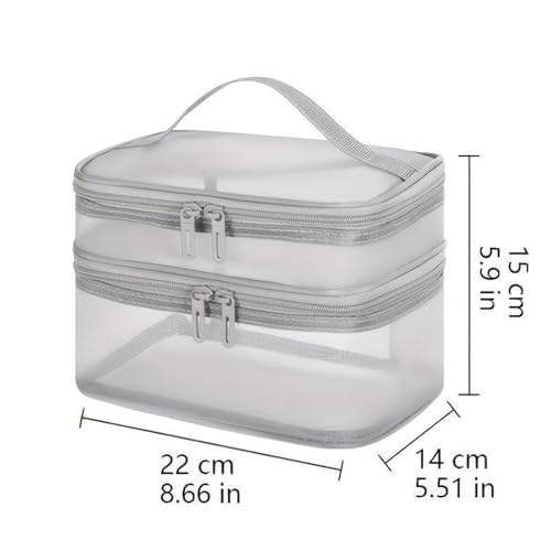Pochette cosmétique double couche grise avec poignée pour rangement nomade - 2