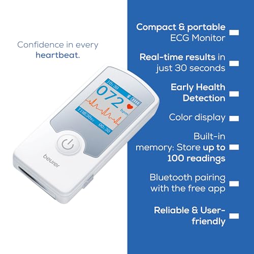 Beurer Cardio Companion EKG Monitor - 3-Lead Portable ECG Machine, Detects Irregular Heart Rhythms, Fast Results in 30 Seconds, Bluetooth with App, Rechargeable Battery, FSA/HSA Eligible, ME75