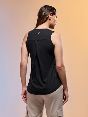 Image of TECHNOSPORT Women Solid Slim Fit Round Neck Tank Top with Cotflex for Gym, Sports and Regular Use