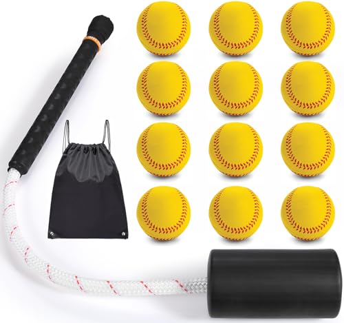 JUJINGYANG Baseball & Softball Swing Trainer Bat - Batting Practice Equipment - Includes Rope Swing Training Bat with 12 Training Balls & Tote Bag Training Tool Batting Aid