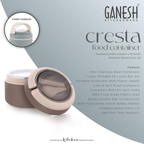 Ganesh Cresta Food Insulated Airtight Leak-Proof Lunch Box for Office, School, Picnic - 400ml -Color May Vary, Plastic (Image - 4)