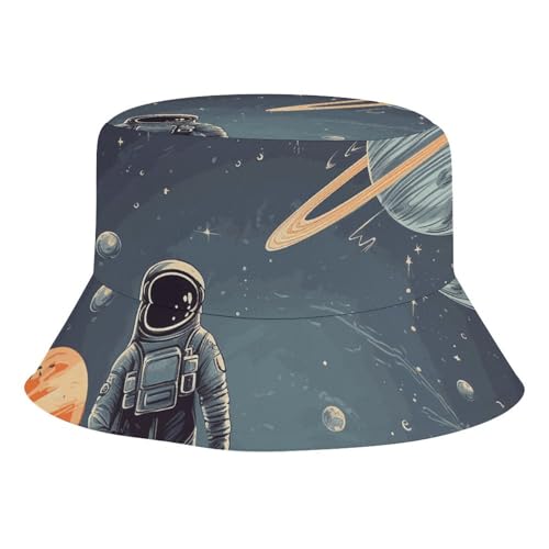 21.3in Fisherman Hats Planets and Astronaut Galaxy Sun Hat for Men Women Bucket Hat Boonie Cap Travel Summer Beach Hats Black
