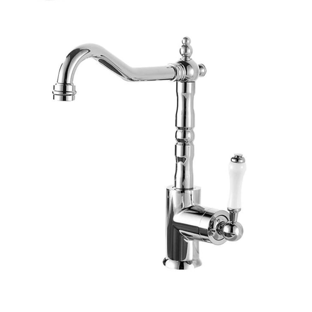 Grifo Cocina Grifo Cocina Fregadero Caño Alto, Antiguo Retro Estilo Latón Monomando Giratorio A 360° Mezclador De Fregadero, Agua Fría Y Caliente Disponibles, Cromado