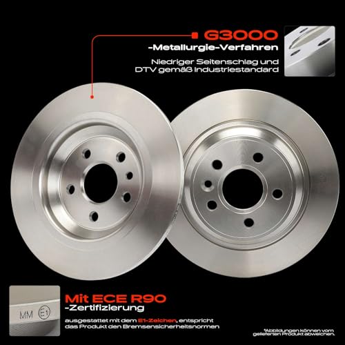 Frankberg Bremsensatz inkl. 2x Bremsscheiben + 4x Bremsbeläge Hinten Kompatibel mit V60 I 155 V70 III 135 XC70 II 136 S60 II 134 S80 II 124 Replace# 31358884