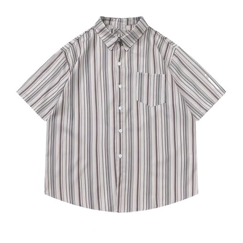 T-Shirt Homme Rayé Japonais Chemise Manches Courtes Ample Été