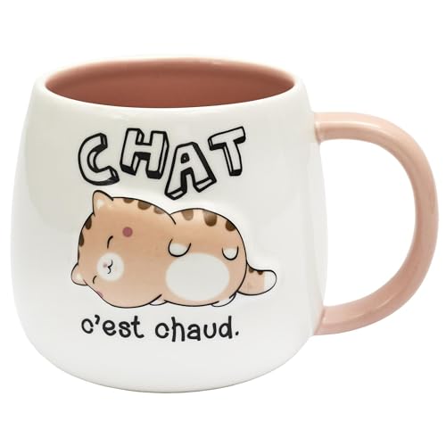 Linnea Mug en céramique à Relief Breakfast 40 cl modèle Chat C'est Chaud Marron