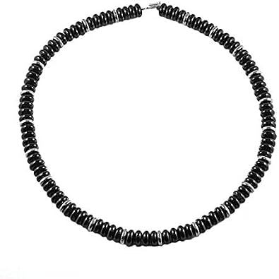 Forziani EXPLORER Mens Black Onyx Beaded Necklace 20 Inch Genuine Natural Stone Disc Beads Durable Stainless Steel Toggle Clasp Casual Jewelry Gift for Men