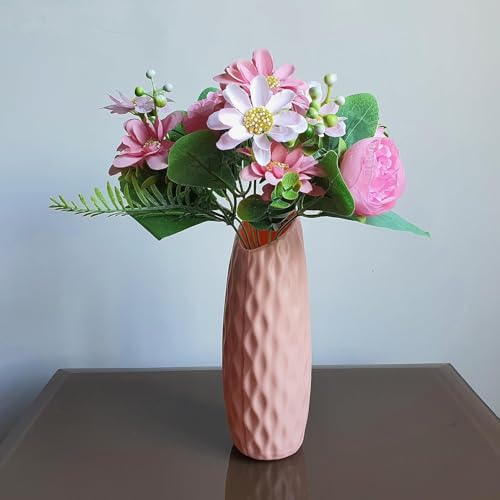 Image of SATYAM KRAFT 6 Pcs Artificial Peony Rose Flower Bouquet Bunch for Home Decor, Office, Bedroom, Balcony, Table Display, Wedding Decoration (Without Vase Pot) (Pink)