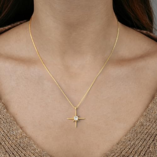 Gold Necklace for Women 14K Gold Pendant Necklaces for Women North Star Necklace Pendant with Cubic Zirconia Gentle and Beautifully Bright Dainty Chunky Star Jewelry for Womens2