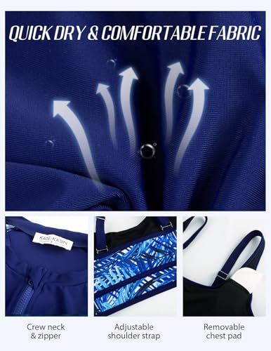 Summer Rash Guard Swimsuit Women UPF 50+ Long Sleeve Shirts Surfing Swimming Tops Lightweight Quick Dry Swimsuits Blue Leaf M - Image 4