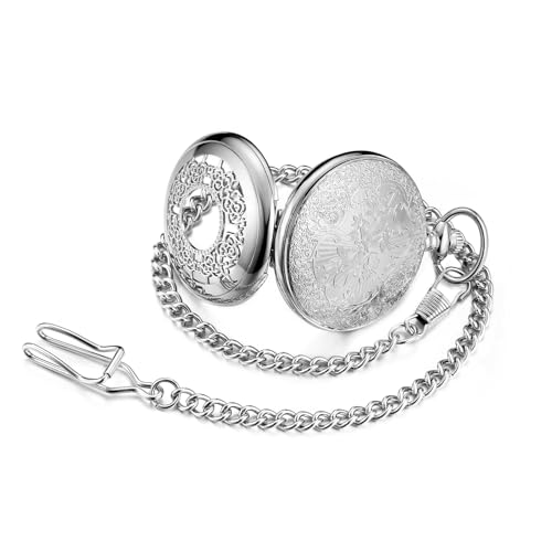 Image of BOSHIYA Smooth Quartz Pocket Watches for Men Classic Arabic Digital Luminous Dial & Day Date Pocket Watch with Chain Christmas Graduation Birthday Gifts
