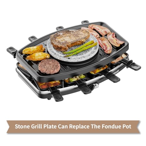 Electric Fondue Pot Sets, Electric lndoor Raclette Table Grill for 8 People, Adjustable Temperature Control and 8 Paddles, Perfect for Parties and Family Fun — view 2