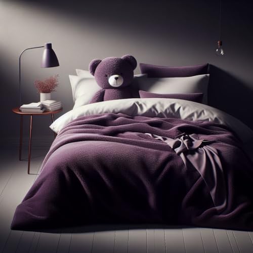 Comfort Collections Teddy Bear Duvet Cover Set Super Soft Fleece Warm Winter Quilt with Pillowcases Plum Single 135cm x 200cm Approximate