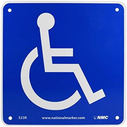 NMC S23R Office Sign, Handicapped Graphic, 7" Length x 7" Height, Rigid Plastic, White on Blue