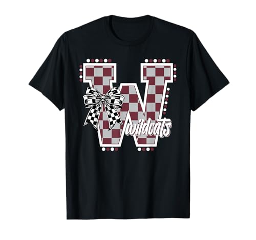 Wildcats Checkered Maroon Wildcat Pride School Spirit Mascot T-Shirt