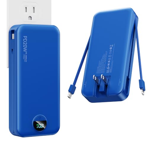 Image of Nusyddy Portable Charger 20000mAh PD20W w /Built-in Cables & Wall Plug Navy | PD20W Fast Charging, High Capacity, LED Display, Charge 5 Devices at once, TSA Approved, Compatible with iPhone /iPad /Samsung