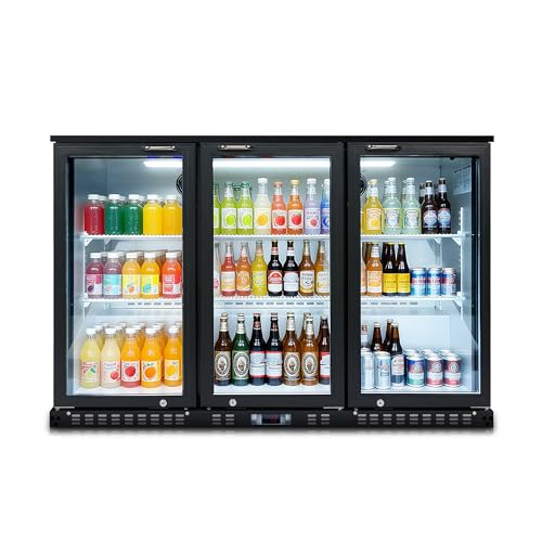 Image of Favfurish 53 inch Beverage Refrigerator With Glass Door,480 Cans Beverage Cooler Fridge W / 6 Shelves,11.3 Cu.Ft Commercial Refrigerators,Led Lighting,for Beer Wine And Drink,3 Hinged Doors,Black