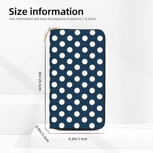 Leather Thin Slim Wallets for Women & Men - Deep Blue Polka Dot Print Card Wallet Holder with Zipper2