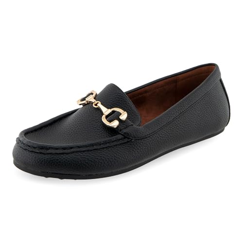 Aerosoles Mocasines Dallas para mujer, Piel sintética de guijarros negros, 37 EU