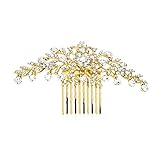 Mariell Glistening Gold and Clear Crystal Petals Bridal, Wedding or Prom Hair Comb Accessory