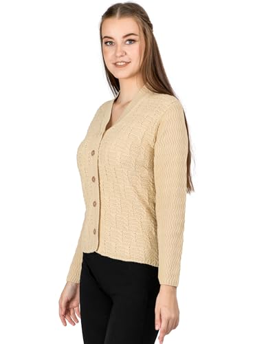 Image of Lady Willington Women Woolen V-Neck Self Design Cardigan Heavy Daffodil Fabric Cardigan Winter Wear Pure Wool Cardigans for Women Sweaters Long Cotty Fully Warm Cardigan Free Sizes