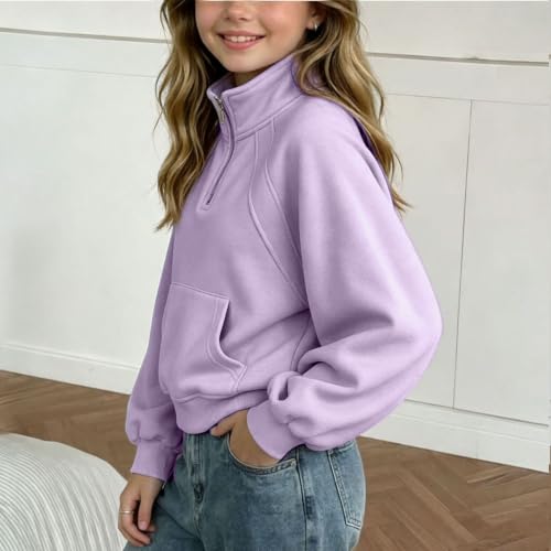 Toddler Sweatshirt Half Zip Pullover Long Sleeve Jacket with Pocket | Oversized Drop Shoulder Fleece Pullover Soft Comfy Top forSchool Lounge Outdoor Daily Wear Fall Winter - image 6