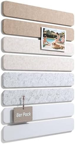Fluxynara 33 X 5 cm Filz Pinnwand, 8er-set Wandpaneele Selbstklebend | Korkwand-Alternative mit Pinnnadeln und Klebepads für Fotos, Notizen und Dekoration im Homeoffice und Büro, S