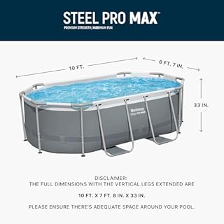 Bestway Steel Pro MAX 10' x 6'7' x 33' Oval Above Ground Swimming Pool Set, 330 GPH Filter Pump, Tritech Puncture Resistant Liner, ClickConnect Steel Frame, Gray