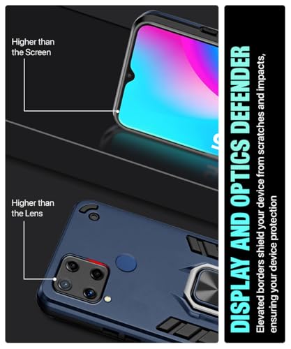Image of WOW IMAGINE Shock Proof Back Case Mobile Cover for Realme C15 | Back Cover Case (Tough Armor | Hybrid PC + TPU | Ring Holder & in-Built Kickstand | Blue)