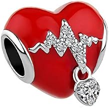 Heart Love Heartbeat Charms Electrocardiogram ECG Beads Compatible With Pandora Charms Bracelets