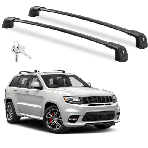 Richeer 300LBS Lockable Roof Rack Cross Bars for 2011-2022 Grand Cherokee Altitude/SRT/Trackhawk with Roof Black Moldings Aluminum Crossbars with Anti-Theft Locks for Cargo Rooftop Luggage Canoe